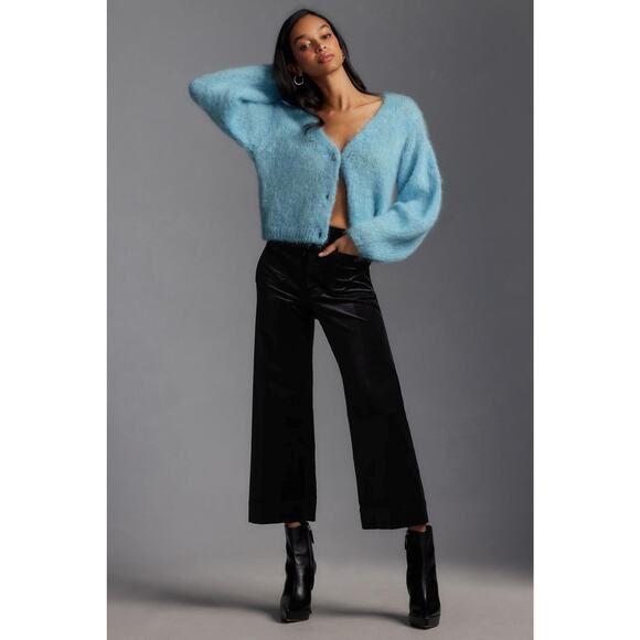 Anthropologie X Maeve The Colette Cropped Wide Leg Pants Black Velvet Edition 28 - Picture 1 of 11
